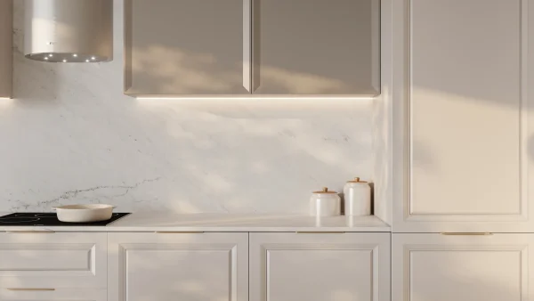 Polished 2cm White Carrera Italian marble with gray veining, ideal for modern kitchens in Boca Raton homes.