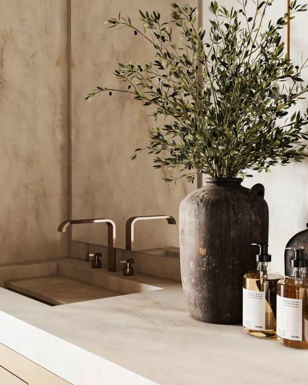 Polished 2 cm Cristallo quartzite slab in ivory and white veining; elegant for spa-style bathrooms in Delray Beach.