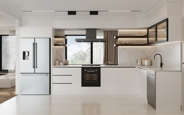 Calacatta Armina quartz from the Armina Signature Collection, polished 2cm slab for sleek Fort Lauderdale kitchens.