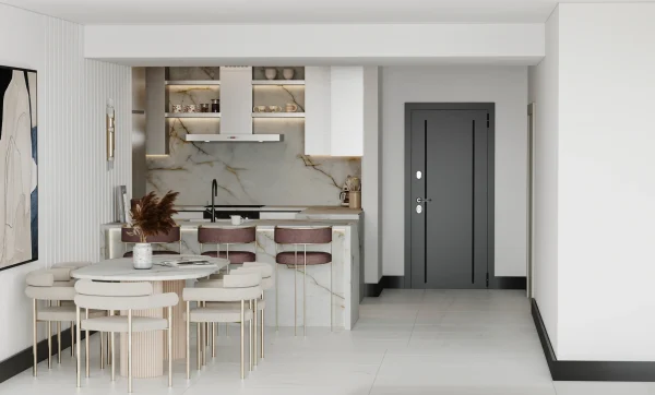 Polished 2cm Patagonia granite with earthy tones, perfect for classic kitchen countertops in Weston residences.