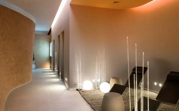 Luxury airport interior featuring Laminam Calce Grigio Italian porcelain surfaces with soft grey tones, enhancing the modern and sophisticated ambiance.