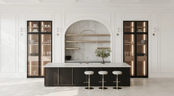 2cm leathered Alba Gold Brazilian marble in white, tan, and grey tones, perfect for Naples kitchen renovations.