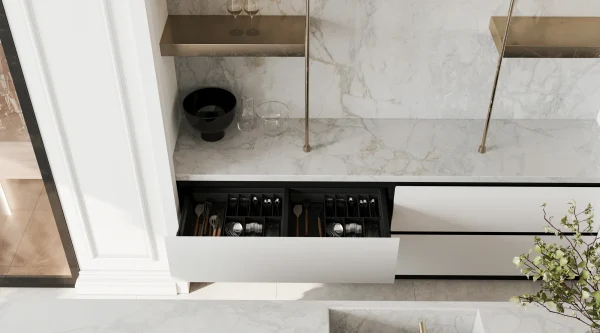 2cm leathered Alba Gold Brazilian marble in white, tan, and grey tones, perfect for Naples kitchen renovations.