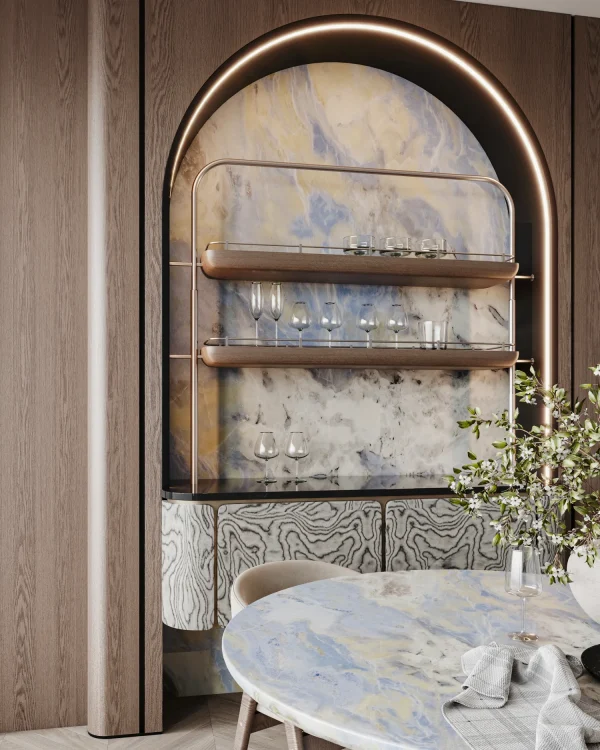 Polished 2 cm Azzurra marble slab with blue and ivory hues; ideal for custom countertops in West Palm Beach.